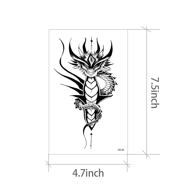 Temporary Tattoos for Men Women Fake Tribal Dragon Tattoo Stickers Waterproof Large 10 Sheets