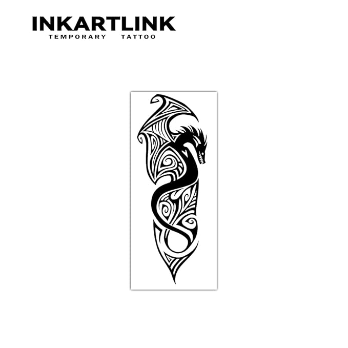 INKARTLINK Tattoo Tech, 2 Sheets Medium Semi Permanent Tattoo, Adult Art Design Temporary Tattoos, Lasts 1-2 Weeks, Waterproof, Realistic Look, No Adhesive, No Reflection (Evil Dragon Design)