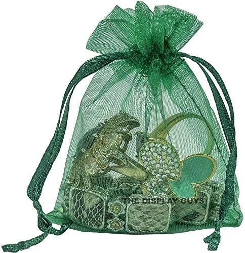 TheDisplayGuys 48-Pack 4x6 Dark Green Sheer Organza Gift Bags with Drawstring, Jewelry Candy Treat Wedding Party Favors Mesh Pouch
