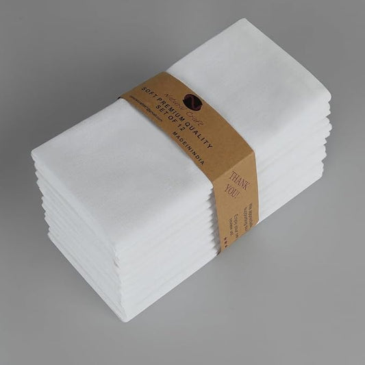 White Cloth Napkins Cotton Linen Dinner Napkins (Set of 12) 18x18 Inches Absorbent Soft Durable Reusable and Washable Fabric Napkin - Ideal for Everyday Use Parties Wedding Spring Summer Easter