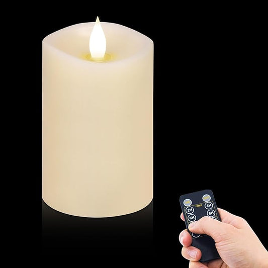 1PCS, 3 x 5 inches Flameless Candle with Remote Control, 3D Flickering Wick, Real Wax, Battery Candles,with Timer,Battery Powered Candles,for Holiday Home Decor,Ivory