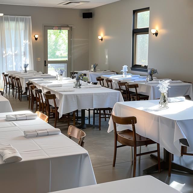 White Plastic Table Cover Roll - 54IN x 100FT, Table Cloth for Rectangle Table with Slide Cutter, Plastic Table Cloth Disposable with Cut-to-Size Design for Weddings, Banquets, Parties