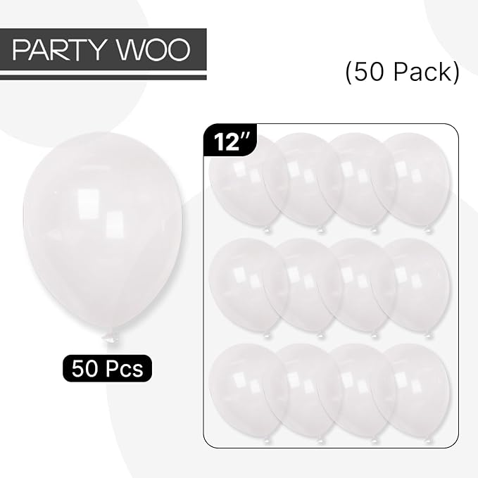 PartyWoo Clear Balloons 50pcs 12 Inch Transparent Latex Helium Balloons for Graduation Wedding Baby Shower Bridal Shower Engagement Gender Reveal Anniversary Birthday Party Decorations Clear-Y2