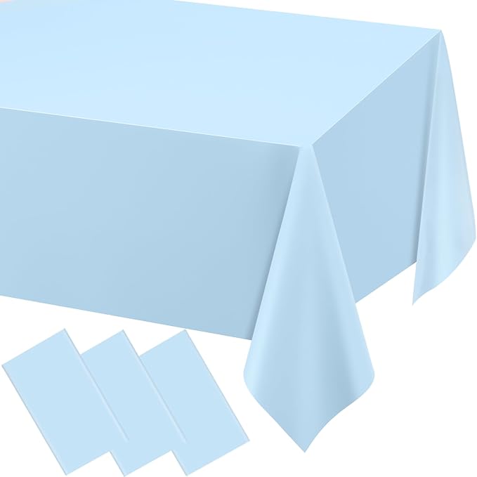 WNINK 3 Pack Light Blue Rectangular Plastic Tablecloths, Blue Disposable Table Covers 54" x 108" Baby Blue Table Cloths for Baby Shower, Birthday, Bridal Shower, Engagement Wedding Parties