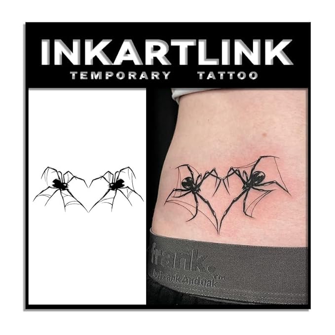 INKARTLINK Tattoo Tech, 2 Sheets Medium Semi Permanent Tattoo, Adult Art Design Temporary Tattoos, Lasts 1-2 Weeks, Waterproof, Realistic Look, No Reflection (Twin Spiders)