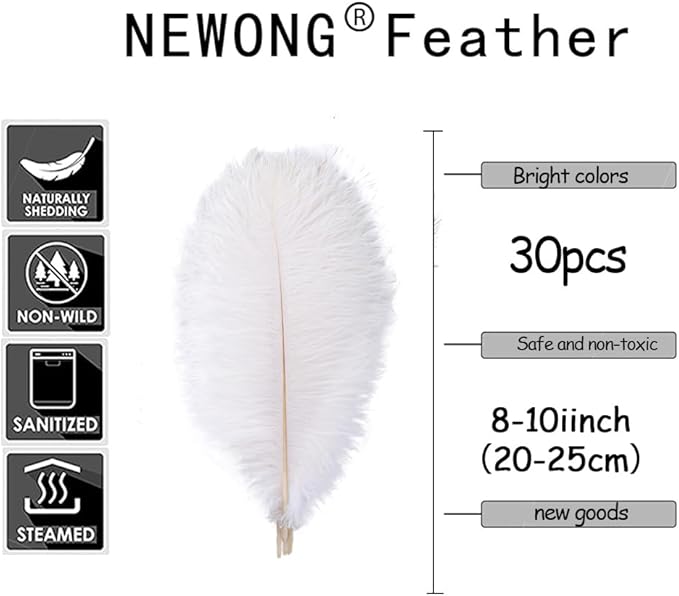 NEWONG 30pcs Light Blue Ostrich Feathers Natural Bulk 8-10in（20-25cm） Vase Craft Wedding Home Party Centerpieces Christmas Day Decoration…