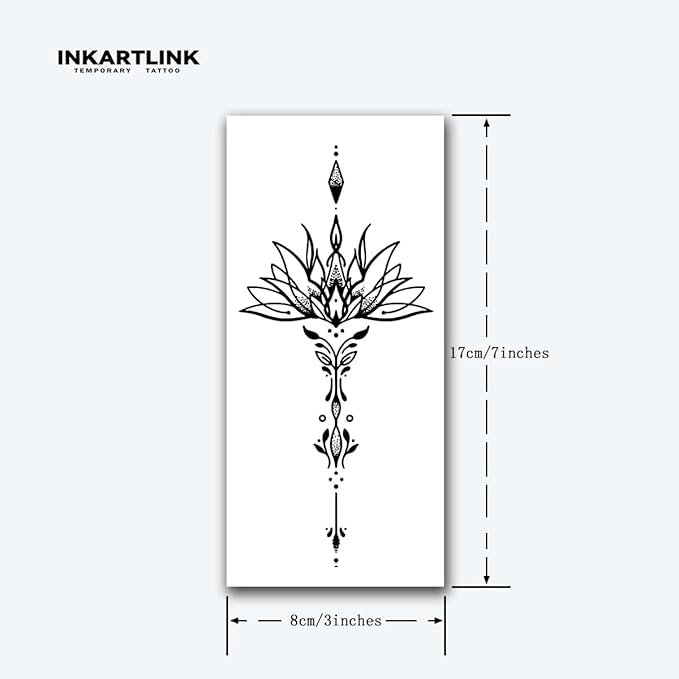 INKARTLINK Tattoo Tech, 2 Sheets Large Semi Permanent Tattoo, Adult Art Design Temporary Tattoos, Lasts 1-2 Weeks, Waterproof, Realistic Look, No Adhesive, No Reflection (Lotus Design)
