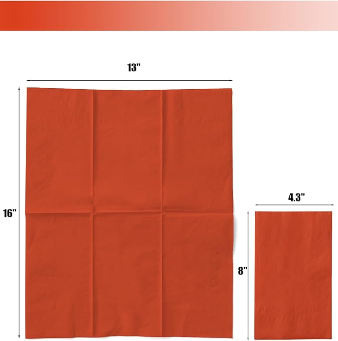 qiqee Orange Red Paper Napkins 13 * 16inch Guest Paper Disposable Towels Napkin Paper Hand Towels for Wedding, Dinner, Birthday Party, Dessert Cocktail ＆ Kitchen Napkins（ 120 Count）