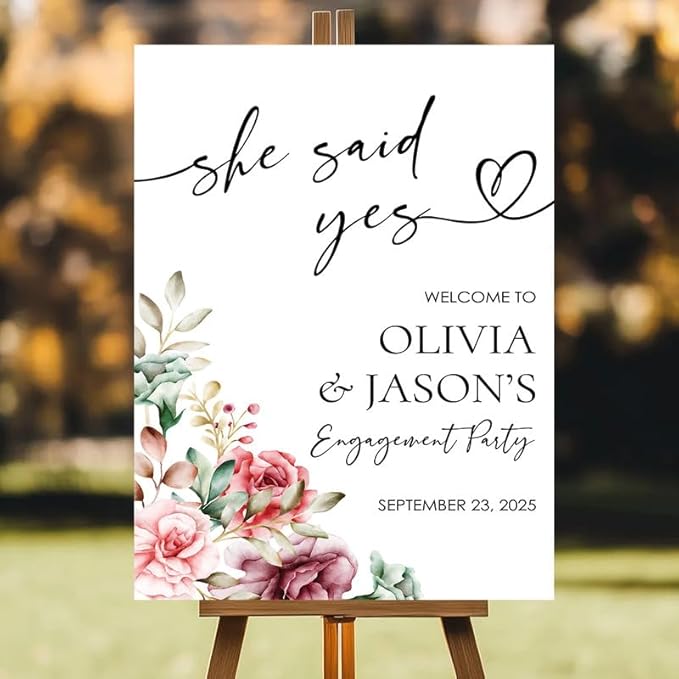 Personalized Engagement Party Welcome Sign, Custom Name & Date for Bridal Shower, Engagement Celebrations Decorations, We're Engaged, Elegant Wedding Decor Sign for Indoor, Outdoor #13