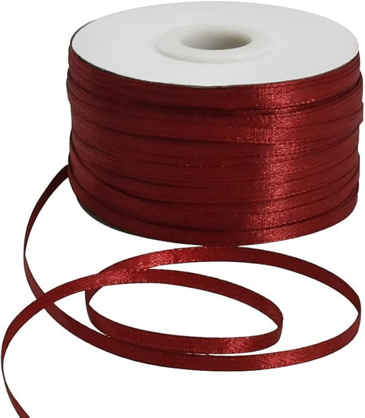 1/8 Inch x 200 Yards Deep Red Claret Thin Solid Satin Ribbon Spool Double Face Woven Fabric Ribbons for Crafts Hanging Tags Invitation Card Balloons Bouquet Hair Gift Wrapping Party Decoration