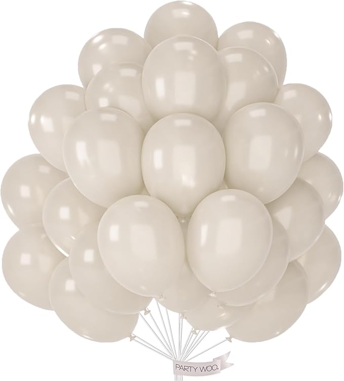 PartyWoo Pearl Beige Balloons 50pcs 12 Inch Off White Sand Cream Ivory Latex Helium Balloons for Graduation Anniversary Engagement Wedding Bridal Baby Shower Birthday Party Decorations White-Z41