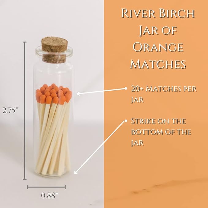 River Birch Decorative Matches in a Bottle with Striker - Cute & Colored Matches - 2 Bottles, Pumpkin Tip, 40 Matches