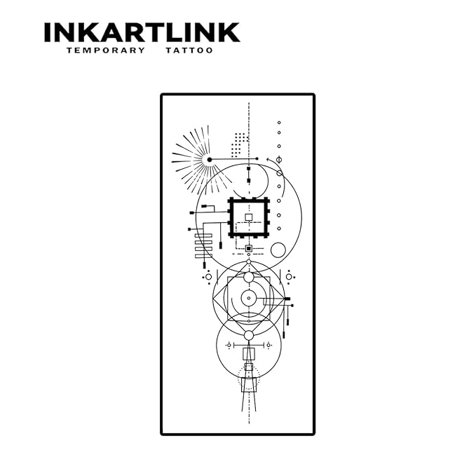 INKARTLINK Semi Permanent Tattoos,Temporary Tattoos, Adult Art Designs, Party Favors, Waterproof, Realistic, No Adhesive, No Reflective, Lasts 1-2 Weeks (Geometric)