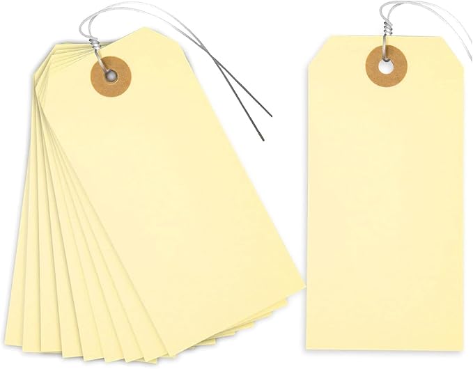 SallyFashion Pricing Tags with String, 120 PCS Blank Manila Tags with Metal Wire for Labeling, Equipment Shipping Labels with String for Gift Luggage Garage Clothes Inventory Sale Tag, 4 3/4" x 2 3/8"