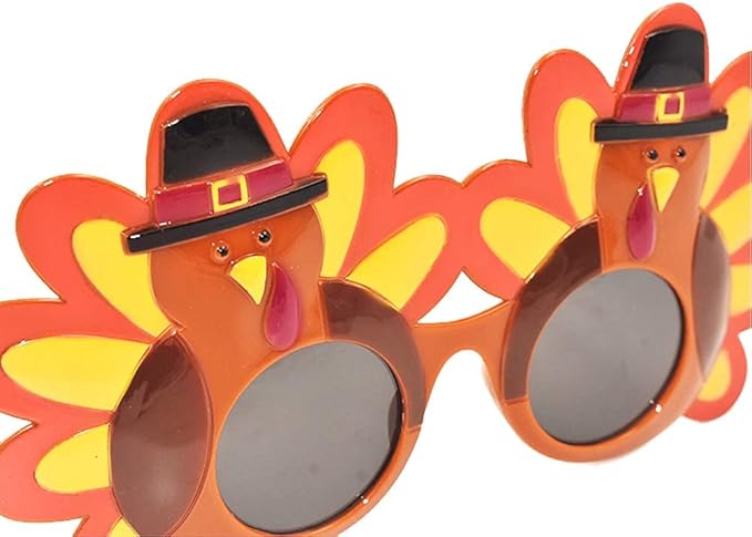 BOLZRA Thanksgiving Turkey Sunglasses Props 2 Pack Cartoon Eyeglasses Autumn Costume Glasses for Thanksgiving Day Party Favor Accessories Creative Decoration