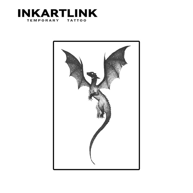 INKARTLINK Temporary Tattoos, 2 Sheets Medium Semi Permanent Tattoo Adult Art Design Waterproof Temp Party Favors Tattoo Stickers Realistic Look, No Adhesive, Lasts 1-2 Weeks Black (Dragon)