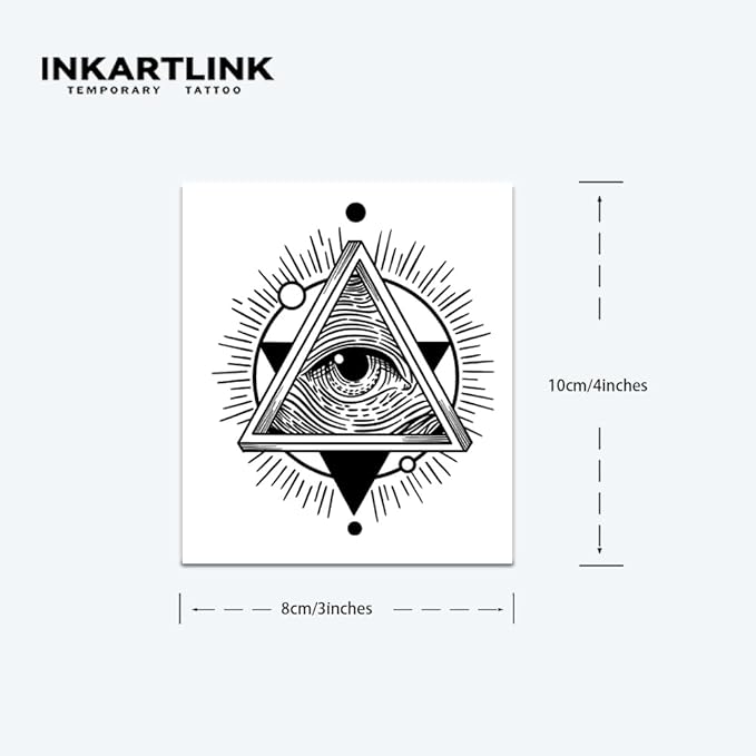 INKARTLINK Tattoo Tech, 2 Sheets Medium Semi Permanent Tattoo, Adult Art Design Temporary Tattoos, Lasts 1-2 Weeks, Waterproof, Realistic Look, No Adhesive, No Reflection (All-Seeing Eye Design)