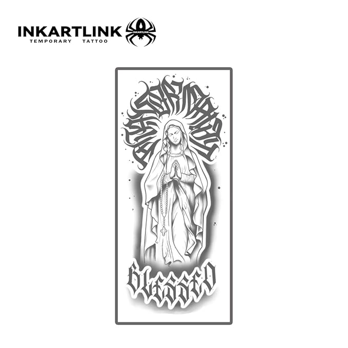 INKARTLINK Tattoo Tech, 2 Sheets Large Semi Permanent Tattoo, Temporary Tattoos, Last 1-2 Weeks, Waterproof, Realistic Look, No Adhesive, No Reflection （Religion Design)162