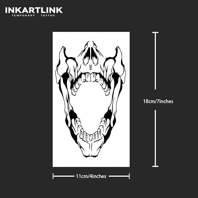 INKARTLINK Temporary Tattoos, 2 Sheets Extra Large Semi Permanent Tattoo, Adult Art Design Temporary Tattoos, Lasts 1-2 Weeks, Waterproof, Realistic Look, No Adhesive, No Reflection (Bone)