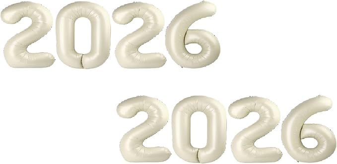 2026 Balloon - 2 Pack Cream Birthday Number Balloons, 40 Inch Large Foil Balloons for Men Women Boys Girls Cream Themed Birthday Decorations，Number 2026 Balloon