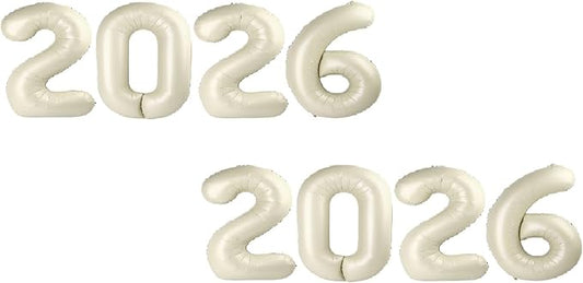 2026 Balloon - 2 Pack Cream Birthday Number Balloons, 40 Inch Large Foil Balloons for Men Women Boys Girls Cream Themed Birthday Decorations，Number 2026 Balloon