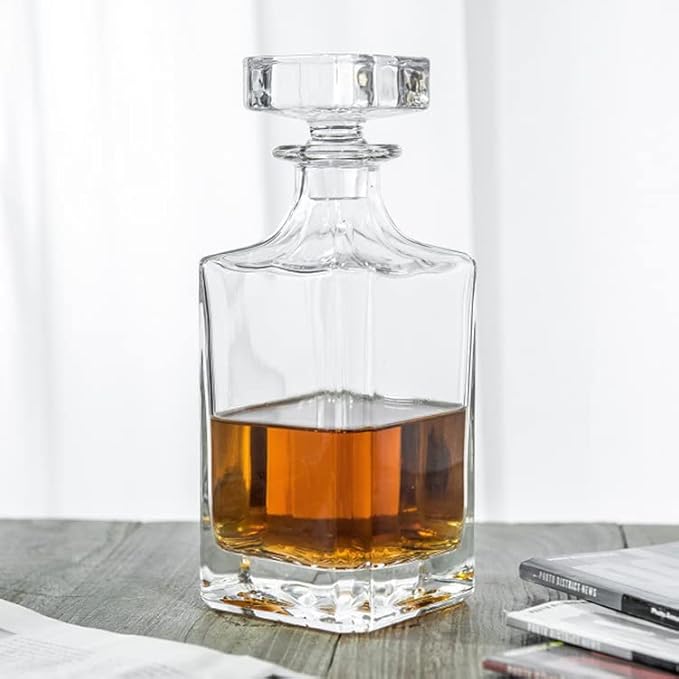 Whiskey Decanter Glasses Set Lead-Free Crystal Glass Scotch Tasting Cups Wine Bottle for Drinking Irish Whisky Bourbon Tequila tumbler (Square, 1 Decanter & 6 Glasses Set)