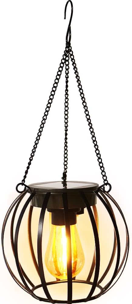 Bright Zeal 1-Pack 13" Black Solar Hanging Lanterns Outdoor Waterproof - Solar Lantern Hanging Garden Outdoor Lights Metal Waterproof LED - Auto On/Off Lanterns for Trees with Iron Frame