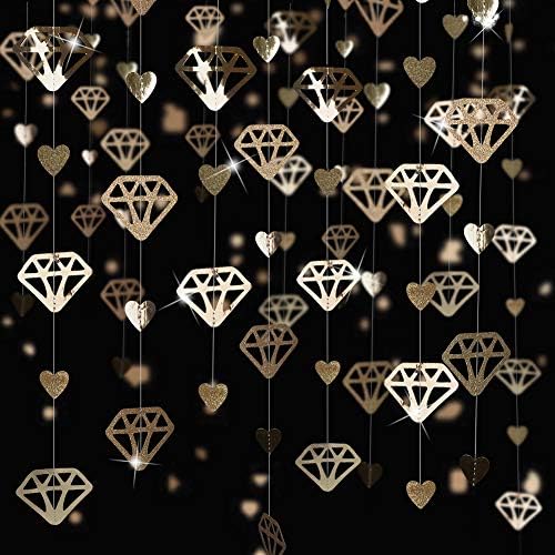 52 Ft Valentines Day Party Decorations Champagne Gold Heart Garland Hanging Paper Diamond Heart Streamer Banner for Engagement Bachelorette Bridal Shower Wedding Anniversary Mothers Day Birthday Party
