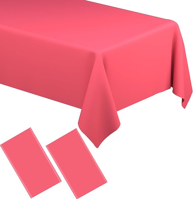 WNINK 2 Pack Red Tablecloths Disposable Table Covers 54" x 108" Red Table Cloths for Bridal Shower Engagement Wedding Birthday Picnic Plastic Table Cloths for Parties