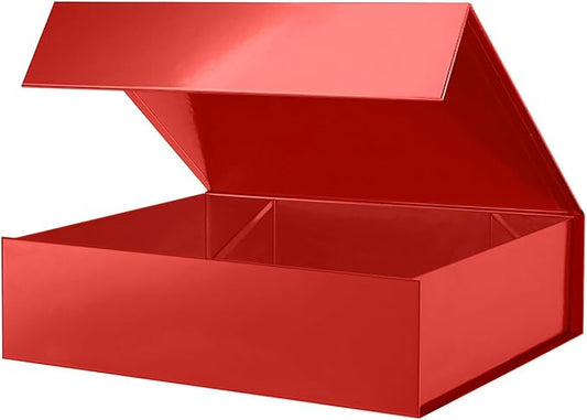PACKHOME Large Christmas Gift Box 13.5x10x3.5 Inches, Sturdy Shirt Box with Magnetic Lid for Multiple Occasions (Glossy Red)