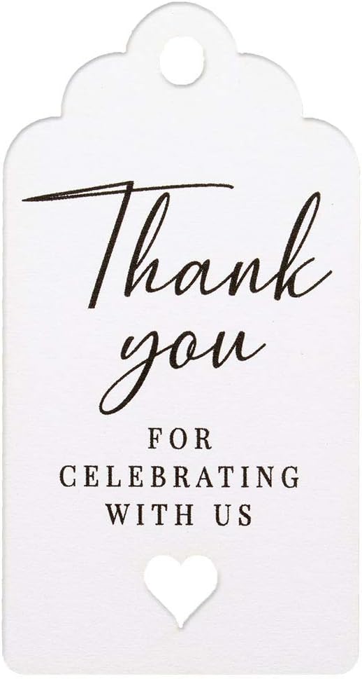 Summer-Ray 50pcs Thank You for Celebrating with Us White Wedding Favors Gift Tags