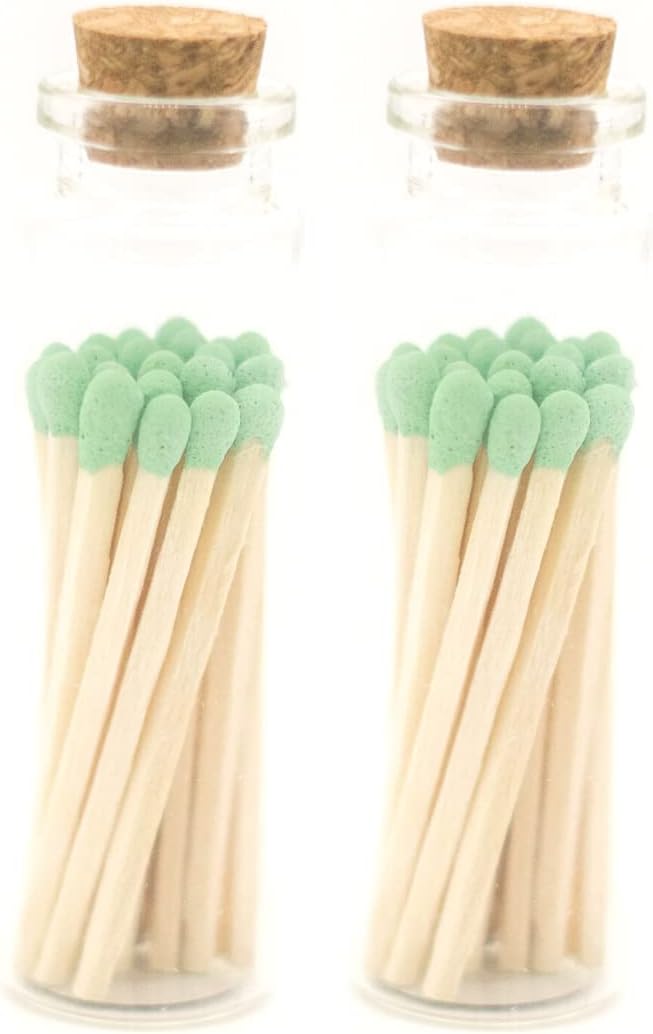 River Birch Decorative Matches in a Bottle with Striker - Cute & Colored Matches - 2 Bottles, Spring Green Tip, 40 Matches
