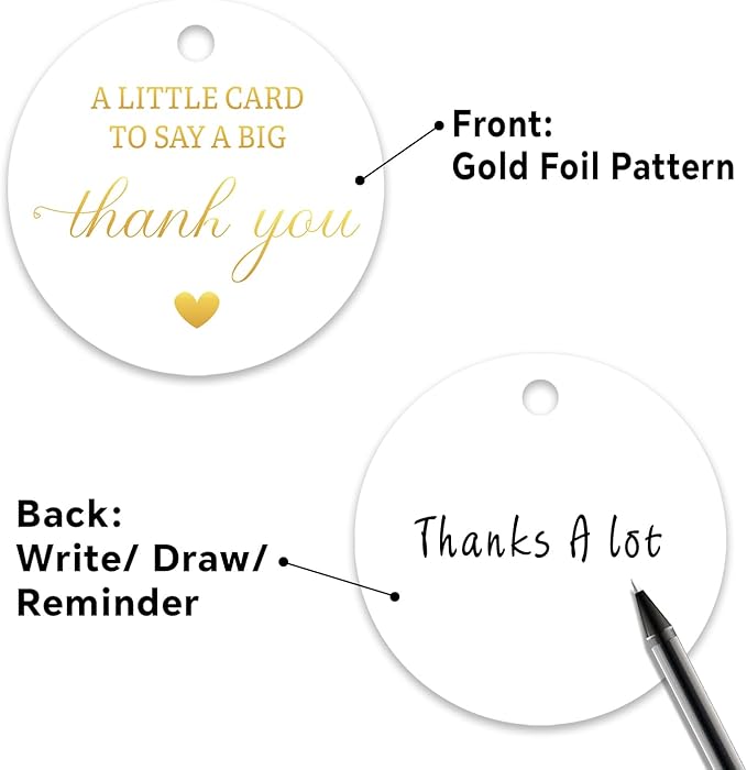 50pcs Gold Foil Thank You Tags with String, Pre-Punched Hole Gift Tags with String - Perfect for Weddings, Baby Showers, Parties, Holidays, Anniversaries, Celebrations (2"*2")