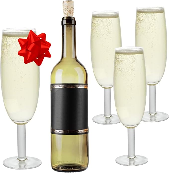 Oversized XL Giant 25oz Champagne Flute (4 pk) - Holds a Full Bottle of Champ - Made of Hand-Blown Glass NOT Plastic - Jumbo Glassware Fun for Thanksgiving, Bachelorettes, Birthdays- Holiday Xmas Gift