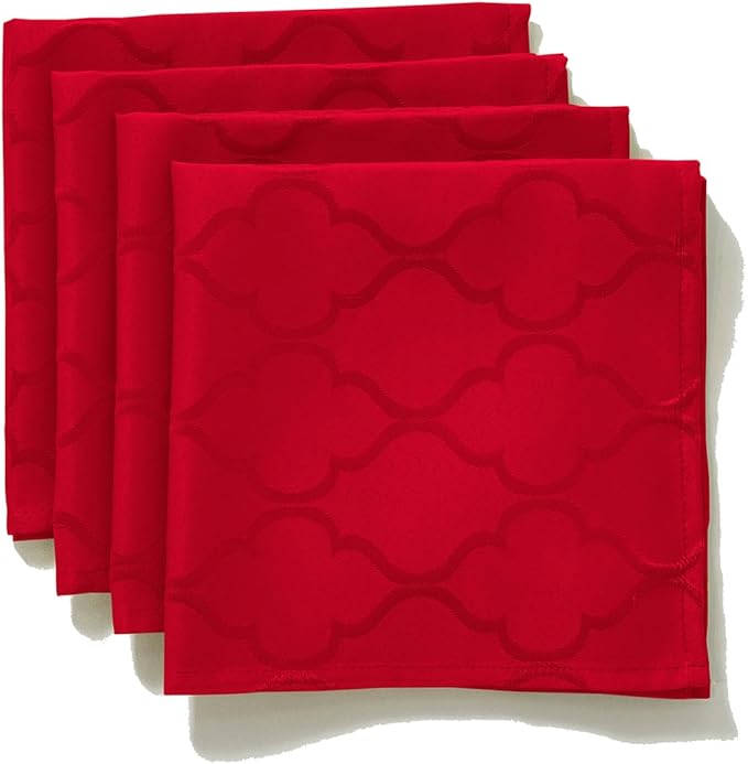 SASTYBALE Rectangular Jacquard Cloth Napkins Square 20 x 20 Inch Set of 4, Flower Pattern Polyester Napkin Spill Proof Wrinkle Resistant Dust-Proof Napkin for Kitchen Dining Tabletop (Red)