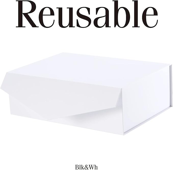 BLK&WH Magnetic Gift Box 11.5x8.1x3.8 Inches, Large White Box With Lid, Bridesmaid Proposal (Matte White)