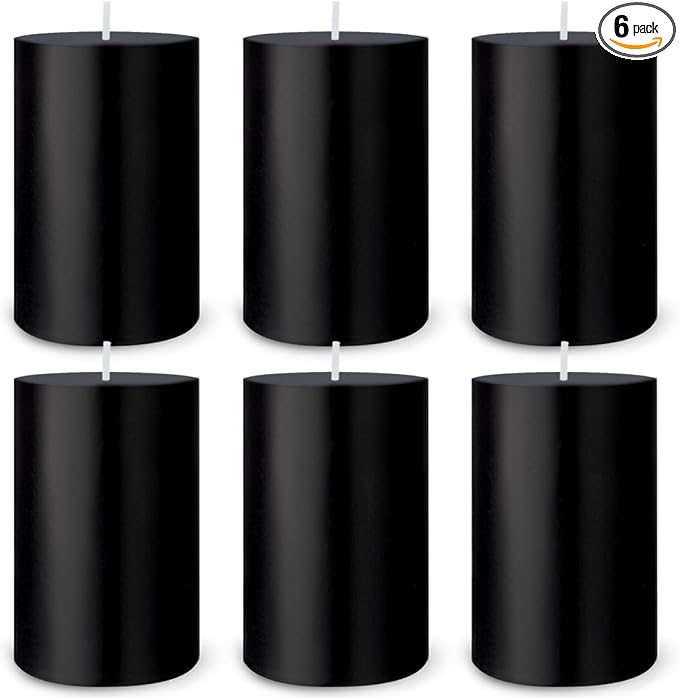 6 Packs 2.75x4 Inch Black Pillar Candles, Unscented Dripless Cylinder Wax Solid Colored Candles for Haloween Home Table Holiday Party Spa Decor Emergency Power Outage