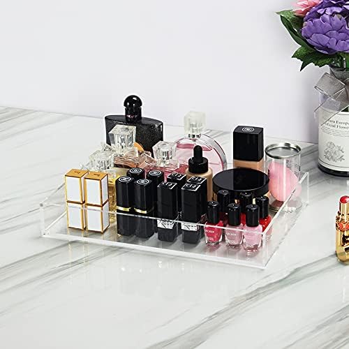 Waterproof Acrylic Serving Tray, Sturdy Thick Nightstand Dresser or Bathroom Vanity Tray Organizer for Change, Coin, Key, Phone, Glasses, Clear Acrylic Storage Valet Organizer