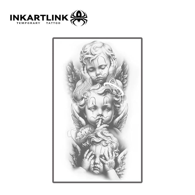INKARTLINK Tattoo Tech, 2 Sheets Medium Semi Permanent Tattoo, Adult Art Design Temporary Tattoos, Lasts 1-2 Weeks, Waterproof, Realistic Look, No Reflection (angel)