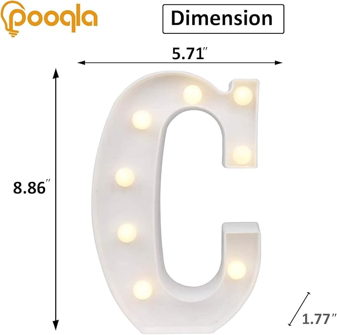Pooqla LED Light Up Letters, Warm White and Colorful Lighted Marquee Letters with Remote, Lighted Letter for Party Birthday Decorations, Gift for Girls Boys Night Light, Wedding Home Decor, Letter C