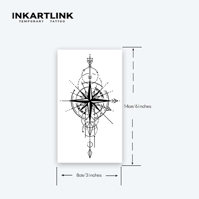 INKARTLINK Tattoo Tech, 2 Sheets Large Semi Permanent Tattoo, Adult Art Design Temporary Tattoos, Lasts 1-2 Weeks, Waterproof, Realistic Look, No Adhesive, No Reflection (Compass Knight Design)