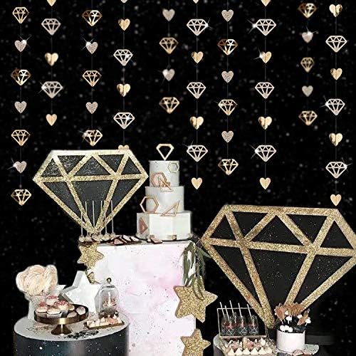 52 Ft Valentines Day Party Decorations Champagne Gold Heart Garland Hanging Paper Diamond Heart Streamer Banner for Engagement Bachelorette Bridal Shower Wedding Anniversary Mothers Day Birthday Party