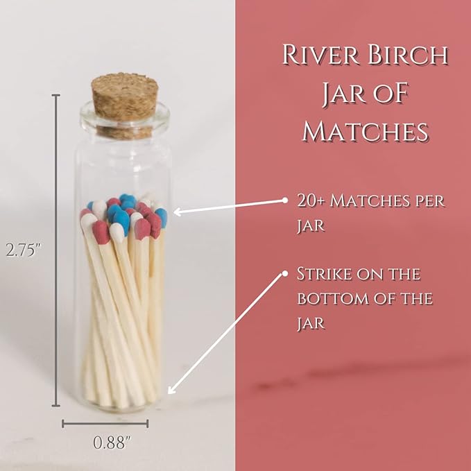 River Birch Decorative Matches in a Bottle with Striker - Cute & Colored Matches - 6 Bottles, Patriotic Tip, 120 Matches