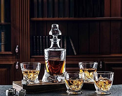Whiskey Decanter Glasses Set Lead-Free Crystal Glass Scotch Tasting Cups Wine Bottle for Drinking Irish Whisky Bourbon Tequila tumbler (Twist, 1 Decanter & 6 Glasses Set)