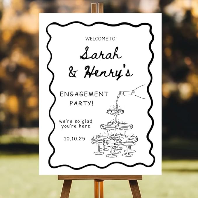 Personalized Engagement Party Welcome Sign, Custom Name & Date for Bridal Shower, Engagement Celebrations Decorations, We're Engaged, Elegant Wedding Decor Sign for Indoor, Outdoor #6