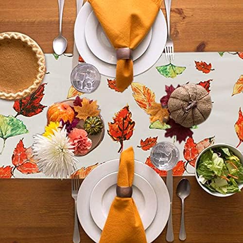 LUSHVIDA Thanksgiving Day Fall Leaves Table Runner, Washable Wrinkle Resistant Autumn Harvest Table Runner for Indoor/Outdoor Holiday Parties Decoration 14x108 inches