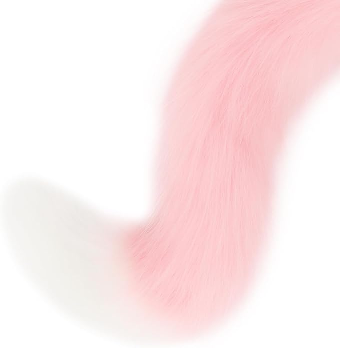 Animal Cat Wolf Fox Dog Faux Fur Tail for Halloween Party Cosplay Costume Accessories Pinkwhite