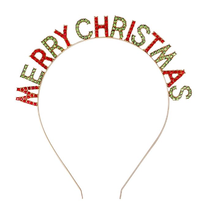 Merry Christmas Rhinestone Headband for Women Girls, Xmas Crystal Hair Hoop Christmas Party Hair Accessories Gift (Red-green)