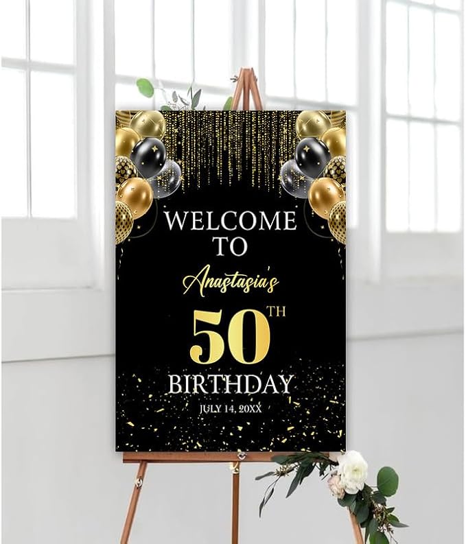 Personalized Sign for 50th Birthday Party - Decorations Celebration Sign, Happy Birthday Any Age Board, Minimalist Party Signs#3