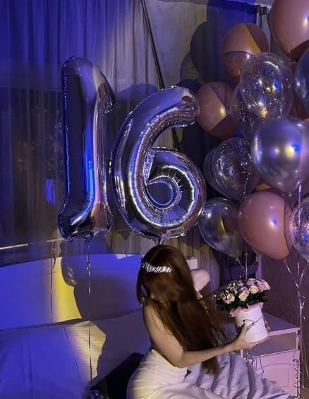 Silver Number 1 Balloon 40 inch, Number 1 Birthday Balloon for Boy Girl, Silver Foil One Balloon for 1st 10 11 12 16 18 Birthday Party, Anniversary Celebration Number Balloons Decorations